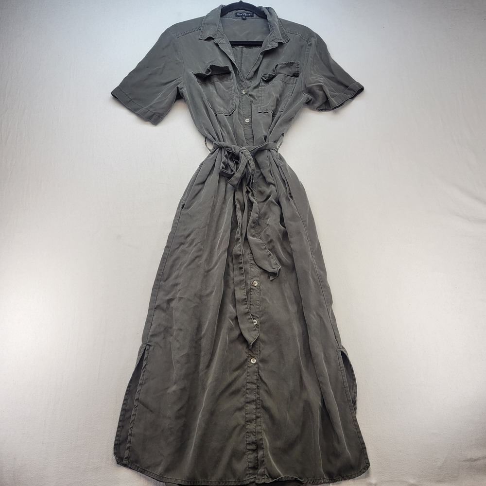 Velvet Heart Shirt Dress Womens Medium Green Utility Midi Belted Day Dress